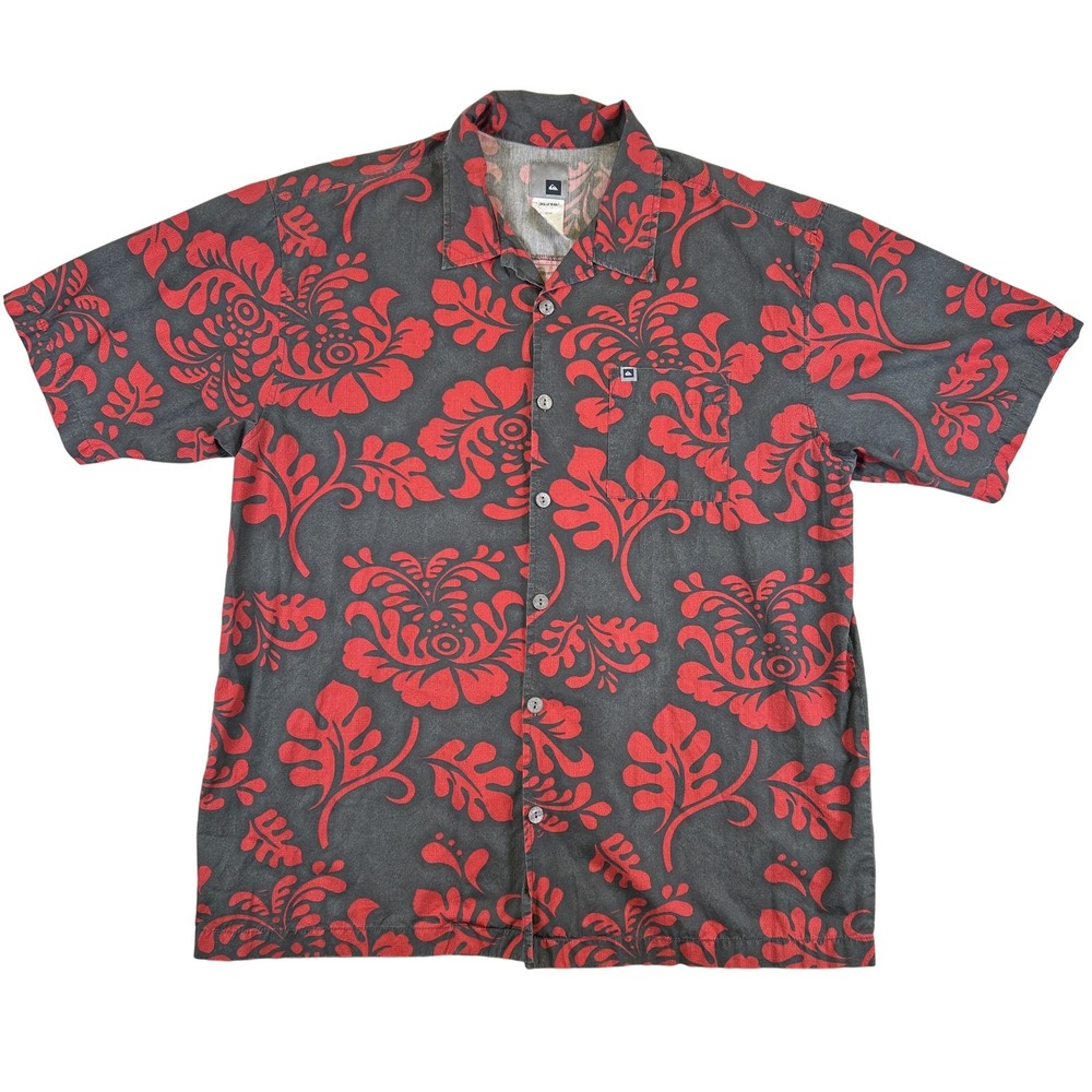 Quiksilver Shirt Mens XL Hawaiian Aloha Floral Button‎ Up Y2K